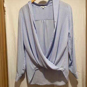 Light Blue and White Stripped Long Sleeve Blouse NEW